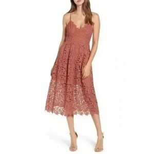 ASTR The Label Lace A Line Midi Dress Coral Cedar Size Small